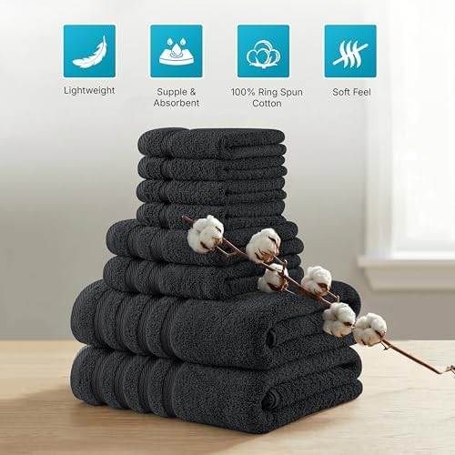 Utopia Towels 8 Pack Towel Set, 2 Bath, 2 Hand, 4 Wash Cloth, Black — view 3