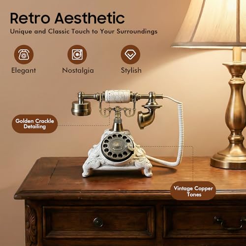 Teléfono Vintage Retro con Disco Giratorio Blanco miniatura 3