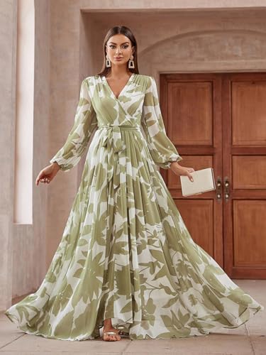 Image of TOLEEN Summer Casual Dresses for Women 2024 Spring Fashion Boho V Neck Long Sleeve Ruffle Floral Print Elegant Maxi Dress