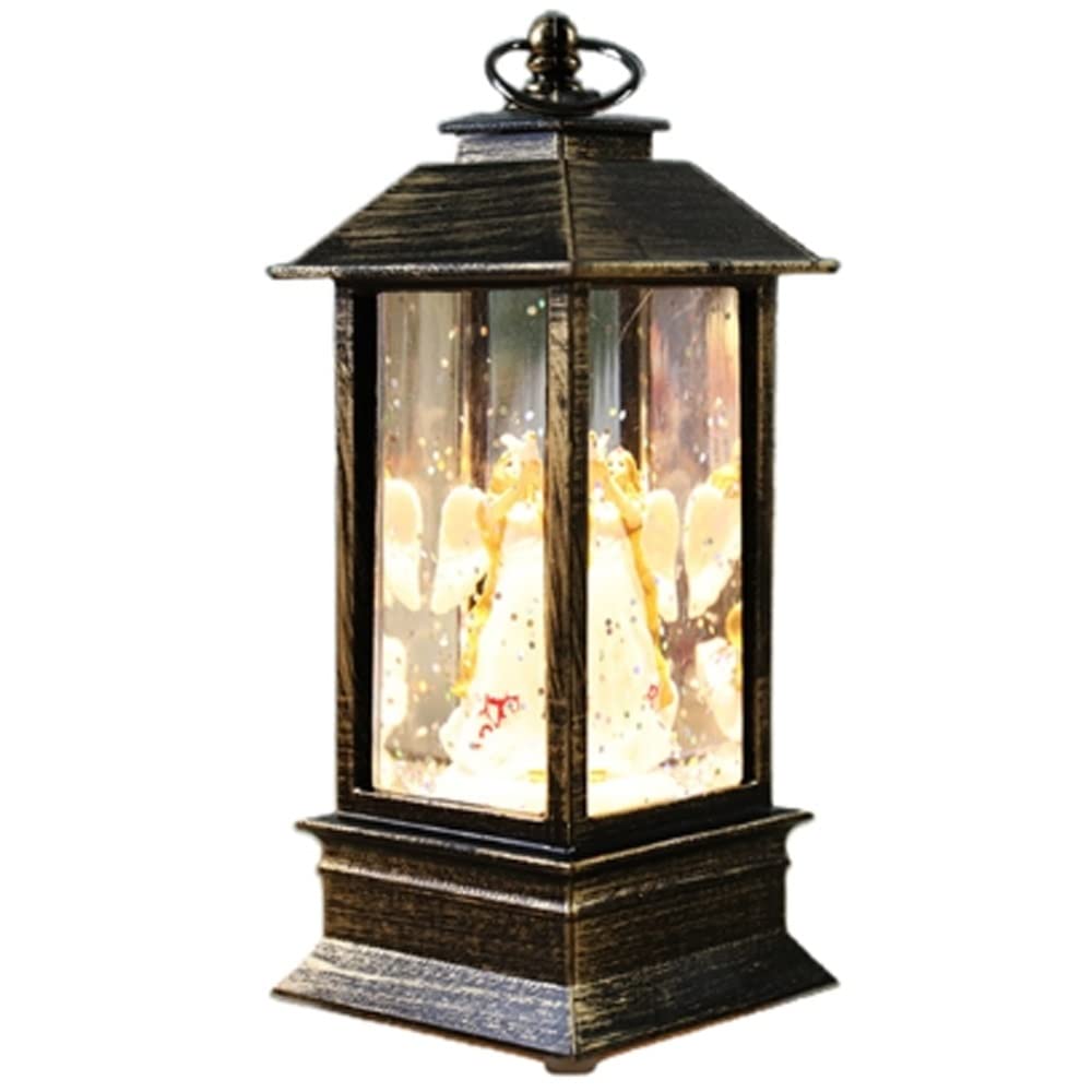 Baibos Angel Water Filled Swirling Glitter Lantern Battery Operated Led Christmas Light Nativity Snowing Spinning Xmas Home Snow Globe Decoration Rectangle Santa Scene (Color : )