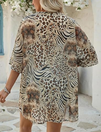 Image of Chunoy Women Floral Beach Wear Cover Up Chiffon Kimono Cardigan Open Front Blouse Top