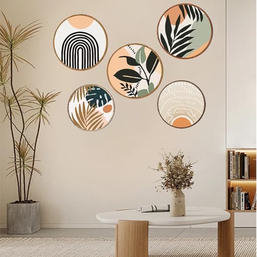 DETENE 5 Stück Holz Boho Wand Deko Holz Modern Wanddeko Wohnzimmer Minimalistische Wandkunst Vintage Deko für Kunst Wohnzimmer Bauernhaus Kindergarten(braun)