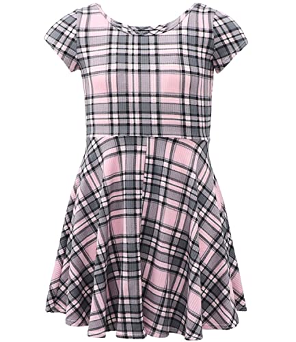 Girls Short Sleeve Soft Ribbed Knit Fashion Skater Dress