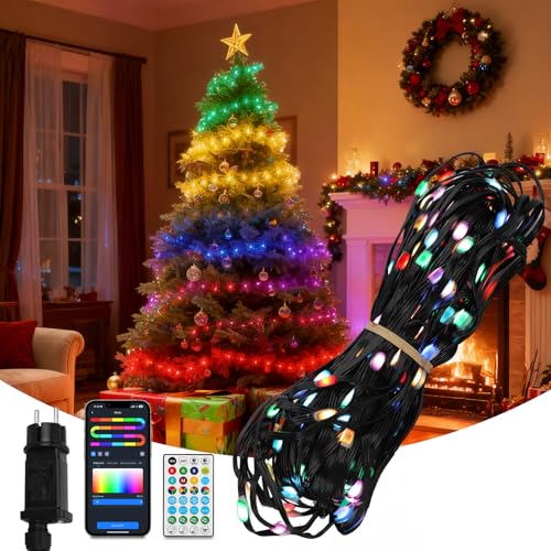 Aigostar RGBIC Smart Lichterkette, 10M 100 LEDs Bluetooth Lichterkette mit App & Fernbedienung, Musik-Sync, Individuelle Farbsteuerung, 39 Dynamische Effekte, 150+ Szenen für Weihnachten, Halloween