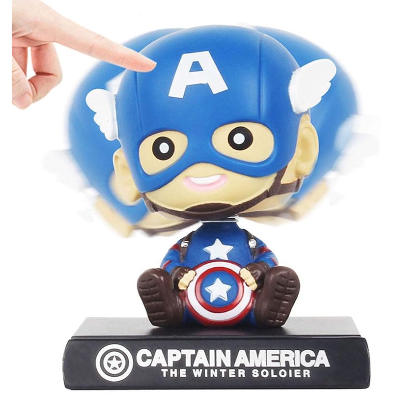 Image of Super Hero Action Figure Limited Edition Bobblehead with Mobile Holder for Car Dashboard, Office Desk & Study Table (Captain America Winter Soldier)