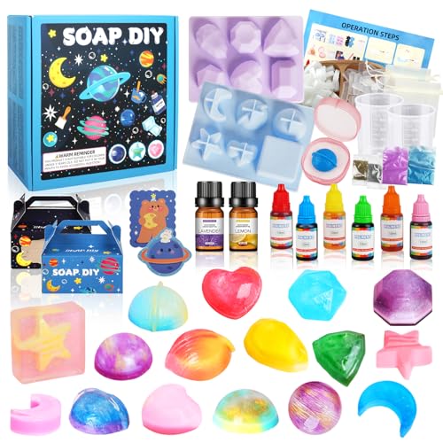 WUSUPU Fabrica de Jabones para Niños,Juego Hacer Jabones,Kit de Inicio para Hacer Jabón Creativo DIY con jabón base y moldes de silicona   Para adultos y niños,regalos de cumpleaños y Navidad