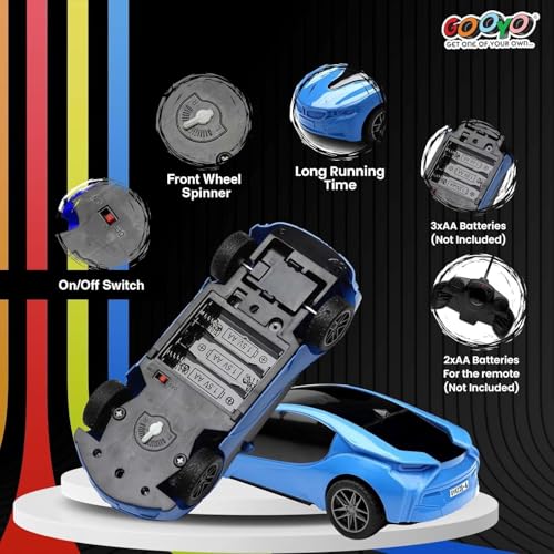Image of Remote Control Car Toy, Blue Sports Car with LED Lights, RC Vehicle with Controller