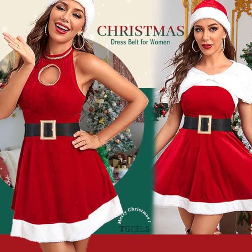 Tgirls Women's Elastic Belt Gold Wide Belt for Dresses Leather Stretchy Waist Belts Fashion Christmas Santa Belt4