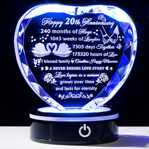 Product Image of the YWHL 20th Anniversary Crystal Heart Gifts for Wife Husband, Laser Engraved Romantic 20 Year Wedding Anniversary Crystal Keepsake Gifts for Her Him, 20 Years of Marriage Gift for Couples Friends