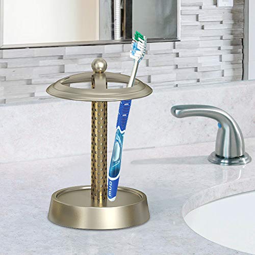 Nu Steel Nusteel Selma Decorative Steel, Electric Spin Toothbrush, Razors, Makeup Brushes Storage, Bath Collection, Bathroom Vanity Countertops-Pewter & Gold, Small, Brushed & Gold Finish #TOP4