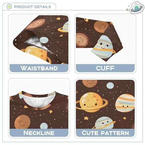 JUNZAN Cartoon Outer Planets Alphabet Brown Little Boys Sweatshirt Hoodie Crewneck Sweatshirt With Hoodie Athletic 4T3