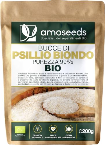 Bucce di Psillio Biondo BIO 200G | Purezza Massima 99% | Psilio Indiano, Naturale, Puro, Ricco di Fibre | Transito, Digestione, Senza Glutine | Qualità Superiore (200g)