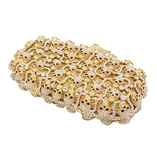Image of Boutique De FGG Skull Crystal Clutch Purse for Women Formal Rhinestone Clutch Evening Bag Halloween Minaudiere Handbag,Mini