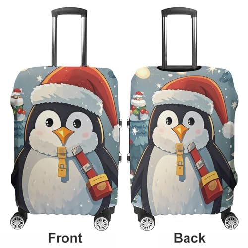 Christmas Funny Penguin Luggage Cover, Elastic Luggage Protector Fits 19-32in Suitcases, Washable & Anti-Scratch Suitcase Cover for Men Women M3