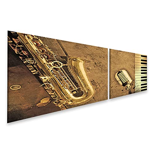 islandburner Quadro su tela, motivo: pianoforte, musica, seppia, strumenti, sassofono,
