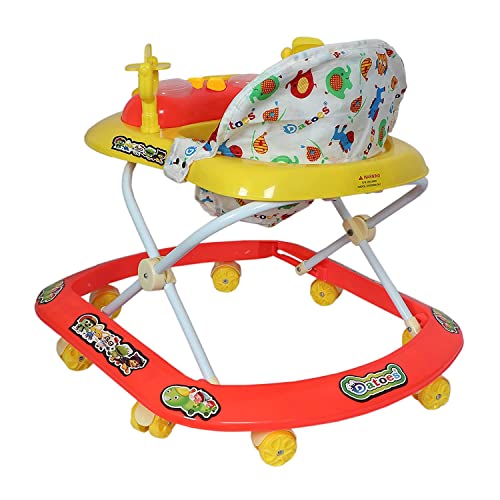 Image of FunZone Kids DatoesBaby Walker Kid Toys, Multi-Function Anti-Rollover Folding Walker with Height Adjustable 6-18 Months Kids Walkers (RED- Yellow)