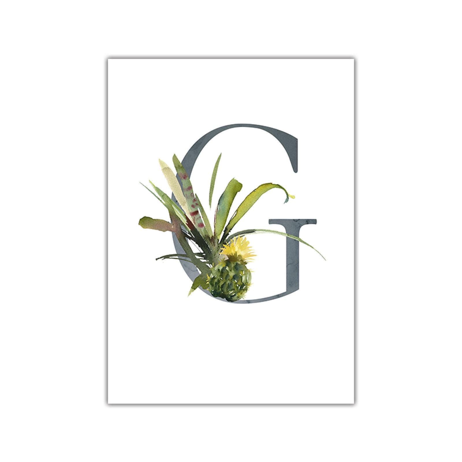dsdsgog Letra G Personalizado Nombre Personalizado Carteles Arte Floral Impresión en Lienzo Bebé Guardería Cuadro de Pared Pintura en Lienzo para niños Niña Dormitorio Decoración 50x70cm Sin Marco
