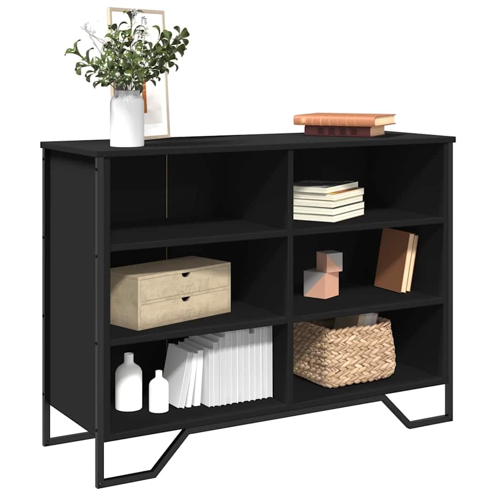 Credenza nera, 101 x 35,5 x 74,5 cm, in legno e gambe in metallo, moderna, per soggiorno, corridoio, ufficio, con spazio salvaspazio