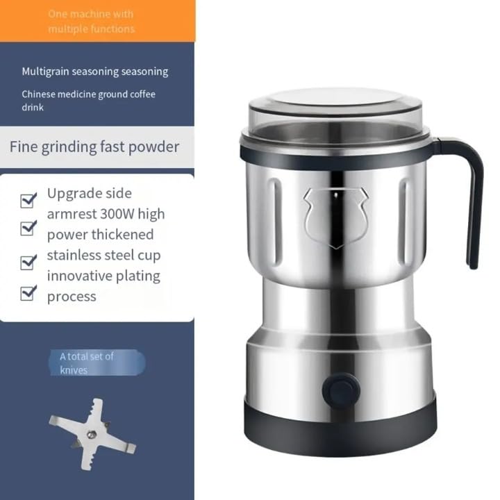 Image of Stainless Steel Electric Smash Machine - Multifunction Mini Food Grinder for Spices, Coffee, Beans, Nuts & Grains, 500W Household Mixer Grinder