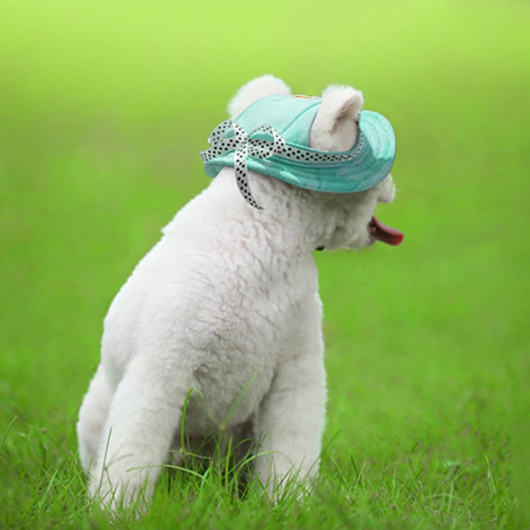 Leconpet Princess Pet Hat Dog Caps Hats with Neck Strap Adjustable Comfortable Ear Holes for Small Medium Dogs in Outdoor Sun Protection (Cloud Green - Image 2