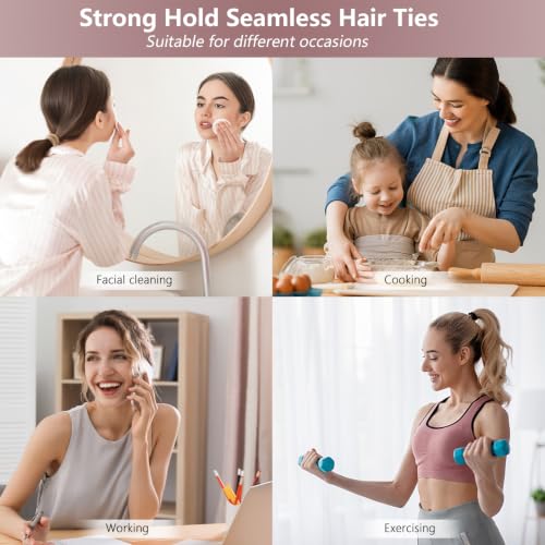 Image of Bessrung 100PCS Seamless Thick Elastic Hair Ties No Damage for Women Girls | Natural Color Hair Elastics, Stretchy Hair Bands, Soft Ponytail Holders for Thick & Thin Hair, Hair Accessories for Daily Use