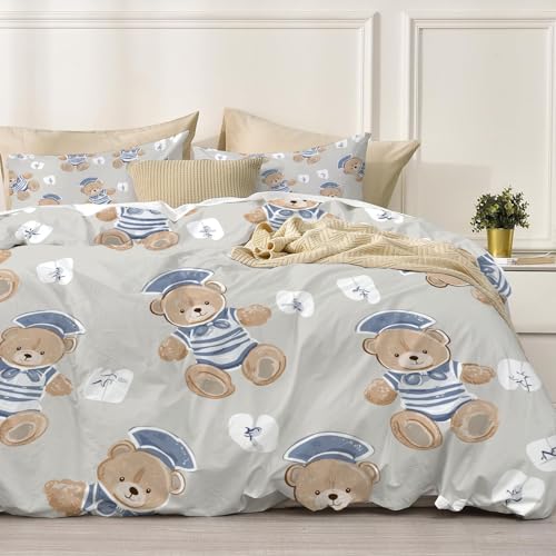 Parure de lit ours marin 220x240 gris en microfibres