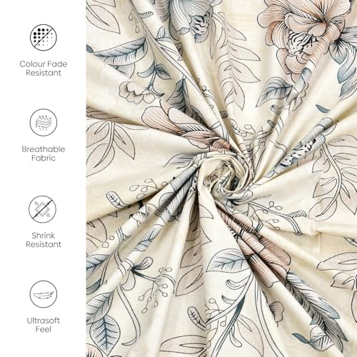 Image of Rivermoor 144 TC Cotton Bedsheet for Double Bed | Queen Size Bed Sheet with 2 Pillow Covers | Ivory & Blue Botanical Floral | 90 x 100 Inches
