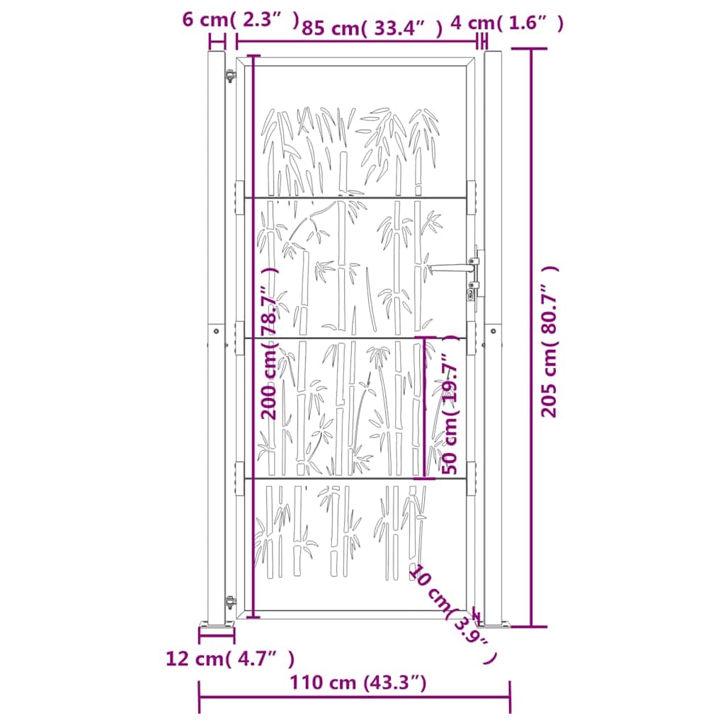 vidaXL Puerta de jardín Acero Gris Antracita diseño bambú 100x200 cm, Puerta de Valla, Puerta de Exterior, Puerta de Metal, Puerta de Seguridad