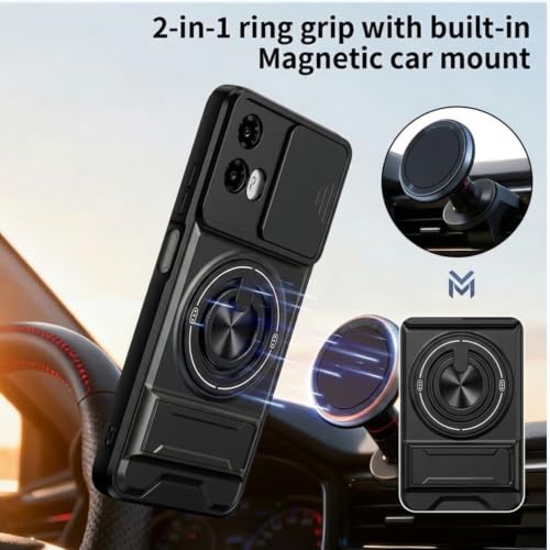 Image of Armor Camera Slider Back Case Cover for Moto G35 5G with Bracket Stand (Black)