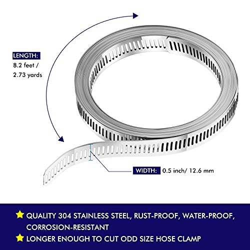 Ripeng Stainless Steel Large Hose Clamps, Worm Drive, Adjustable for Intercooler, Pipe, Plumbing, Tube and Fuel Line(8.2 Feet,7 Pcs) - Thumbnail 5