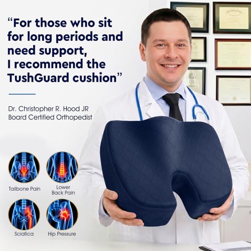 Image of TushGuard Seat Cushion - for Office Chair, Car Seat, Airplane, Bleacher - Sciatica & Coccyx Pain Relief Desk Chair Cushion for Long Sitting Office Workers, Car Drivers(Blue, XXX-Large)