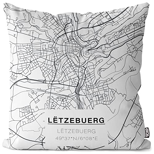 VOID Mapa de Luxemburgo Funda de Almohada cojín poliéster Impermeable Exterior Indoor Protectores, Kissen Size:60 x 60 cm