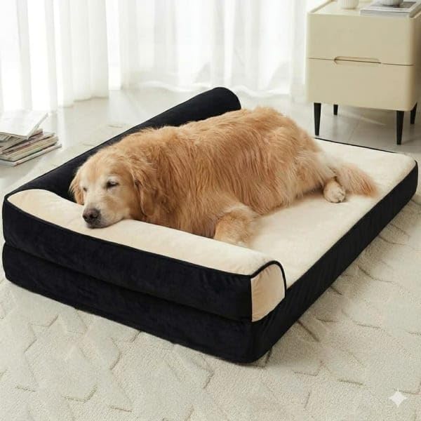 Image of Gorgeous Large Dog Bed Pet Sofa for Medium,Large Dogs, Ultra Soft & Durable, Extra Comfort, Ideal Pet Bed Removable Cover Beds Cream,Black 42x27x3 inch
