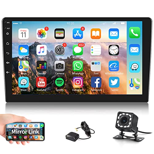 Android 10.1 Autoradio 2 Din avec GPS Navi WiFi Bluetooth 10 Pouces 1080P HD écran Tactile Autoradio avec iOS/Android Miroir Lien FM Radio GPS WiFi USB ASP Commande au Volant + Caméra de Recul 1G+16G