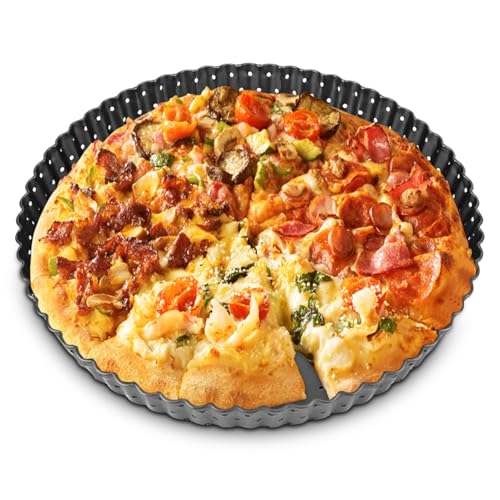 Agatige 9 in Pizza Pan with Holes for Oven, Non-stick Bakeware Pizza Tray Black Pizza Pan with Removable Bottom for Make Kinds of Pizzas or Pies