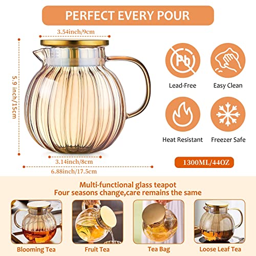 Glass Teapot Stovetop Safe,Glass Tea Kettle 44Oz/1300Ml Borosilicate Glass Teapot With Infuser And Lid For Loose Leaf And Blooming Tea #TOP1