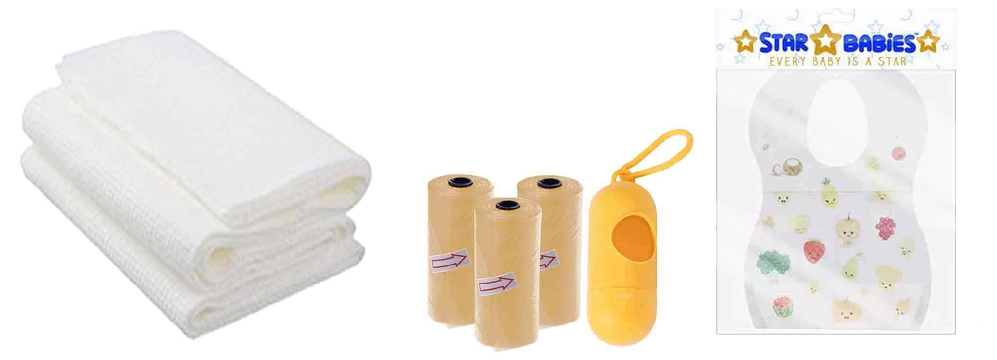 Star Babies Baby Essentials Pack of 3 (Scented Bag 3pcs, Bibs 10pcs, Towel 3pcs)-Ivory