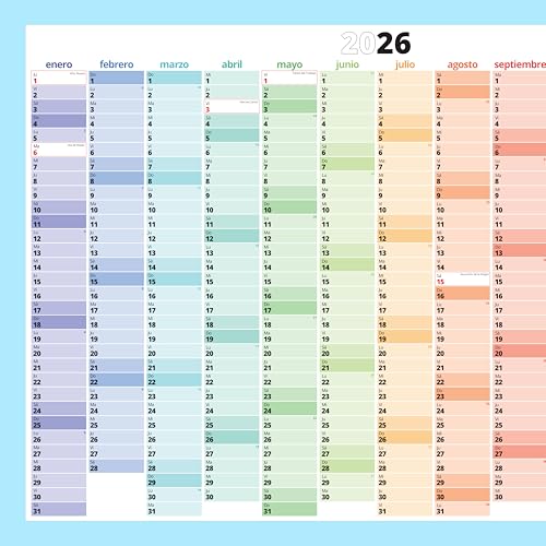 PACKLIST® Wand-Jahreskalender 2026 | Großer DIN A1 (84 x 60 cm) auf Spanisch mit spanischen Feiertagen - Unendliche Organisation für Familie, Studium und Arbeit!