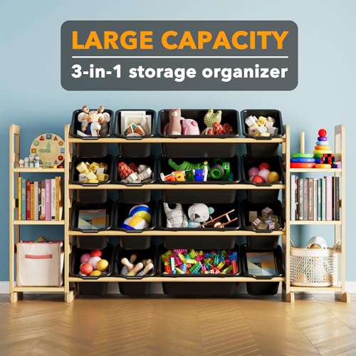 Image of SpaceAid Toy Storage Organizer with 6 Shelves and 16 Bins, Toy Organizers Storage Bookshelf, Kids Bin Shelf Toys Box Bookcase for Bedroom Playroom Organization Room Decor, True Black