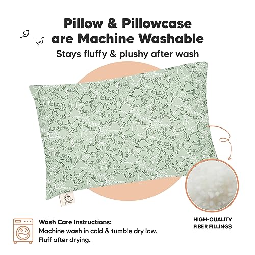 Image of Toddler Pillow with Pillowcase, 13x18 My Little Dreamy Pillow (DinoDood) | Kids Travel Bed Pillow for Sleep, Organic Cotton Small Pillowcase, Soft, Breathable, Machine Washable, Toddlers 2-5 years old