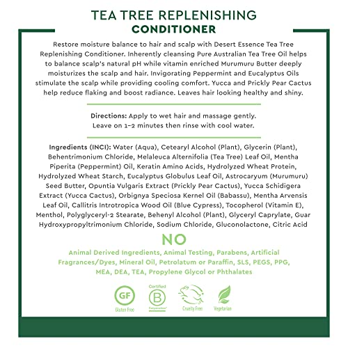 Desert Essence Tea Tree Replenishing Conditioner - 12.7 Fl Ounce - Peppermint & Yucca - Eucalyptus Oil - Vitamin E - Keratin - Murumuru Butter For Dull, Damaged Hair - Reduces Hair Breakage & Flaking #TOP4