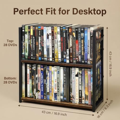 Image of 2-Tier DVD Storage Rack 2 Pack, Holds 112 DVDs (160 CDs), Metal Frame Media Holder with Handles, for Blu Ray, CDs, Video Games, VHS Tapes