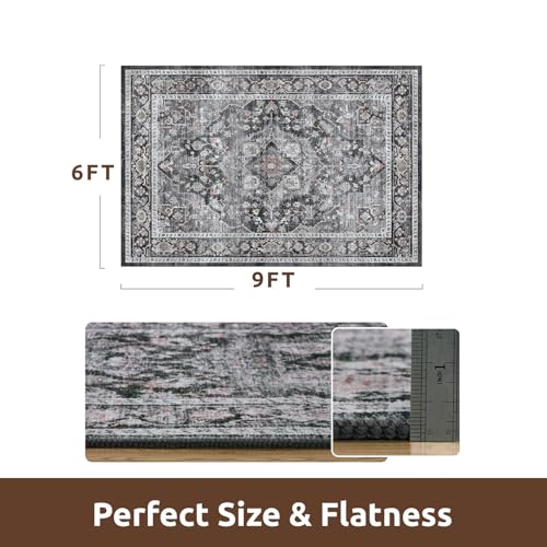 AMOAMI-Area Rug 6X9 Rugs for Living Room-Vintage Sof Dark Grey & Black Rugs for Bedroom-Non Slip Carpet-Machine Washable Rug for Dining Room Living Room Bedroom Office Under Table