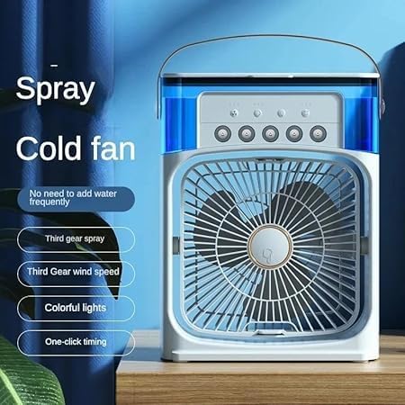 Image of CERLINK Portable Mini Air Cooler | Personal Cooling USB Fan with 7-Color LED Lights,Timer, 3 Wind Speed, 3 Spray Modes-Ideal for Home, Office, Dorm, Travel (Multicolor)