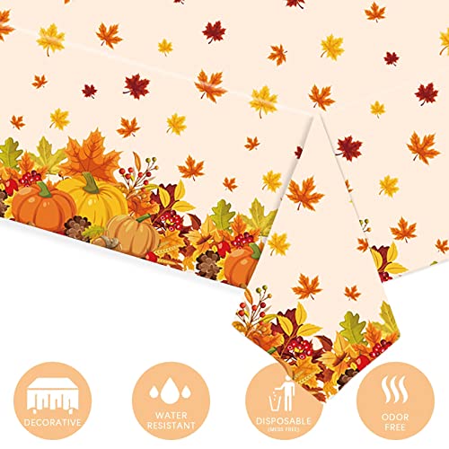 Ibohr 3 Pack Thanksgiving Disposable Tablecloth Fall Maple Pumpkin Vinyl Waterproof Rectangle Thanksgiving Plastic Tablecloths For Fall Decorations For Home, Party Decor, 54 X 108 Inch #TOP1