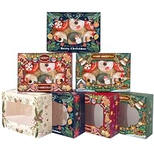 Bakepacker Christmas 12pcs Bakery Boxes with Window 6x8x2.7 inches Pastry Boxes Cookie Boxes for Bakerys Thick & Sturdy