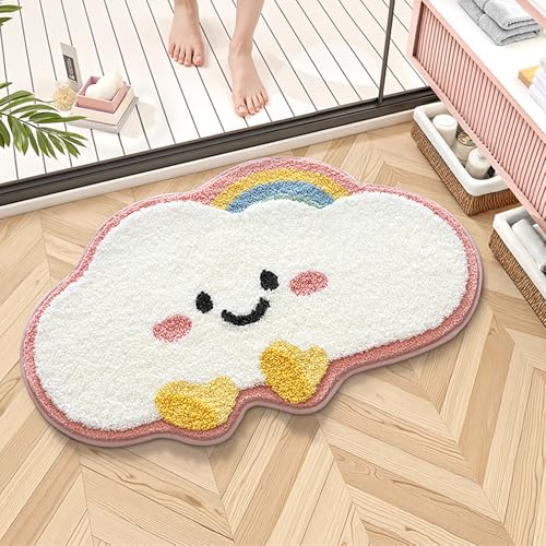 Trlyane Tapis de Bain Antidérapant Mignon, Les Nuages Tapis Salle de Bain Moelleux en Microfibre, Tapis de Douche Absorbant Lavable en Machine pour Salle de...