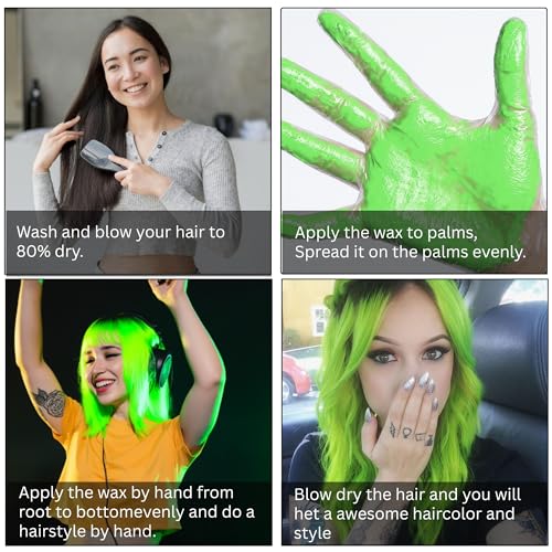 Image of Temporay Hair Color Wax | Metallic Shine | For Men & Women | DIY Instant Hair Color | Temporay Color 1 Day 1 Wash | No Ammonia, Bleach & Damage | Neon Green - 100 gram