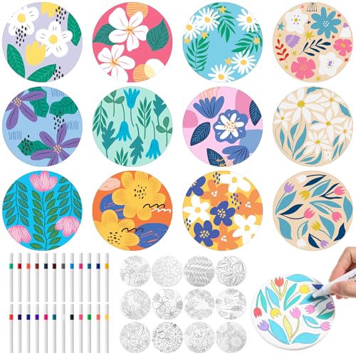 12 Pcs Color Your Own Coaster Ceramic DIY Kits for Adults Absorbe...