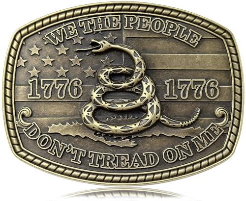 Western Belt Buckle for Men - Cowboy Belt Buckles Men Big Large Western Buckle American Flag 1776 We The People Dont Tread On Me Belts Buckles for Mens Women Boys Cowgirl Novelty Gifts Vintage Gold